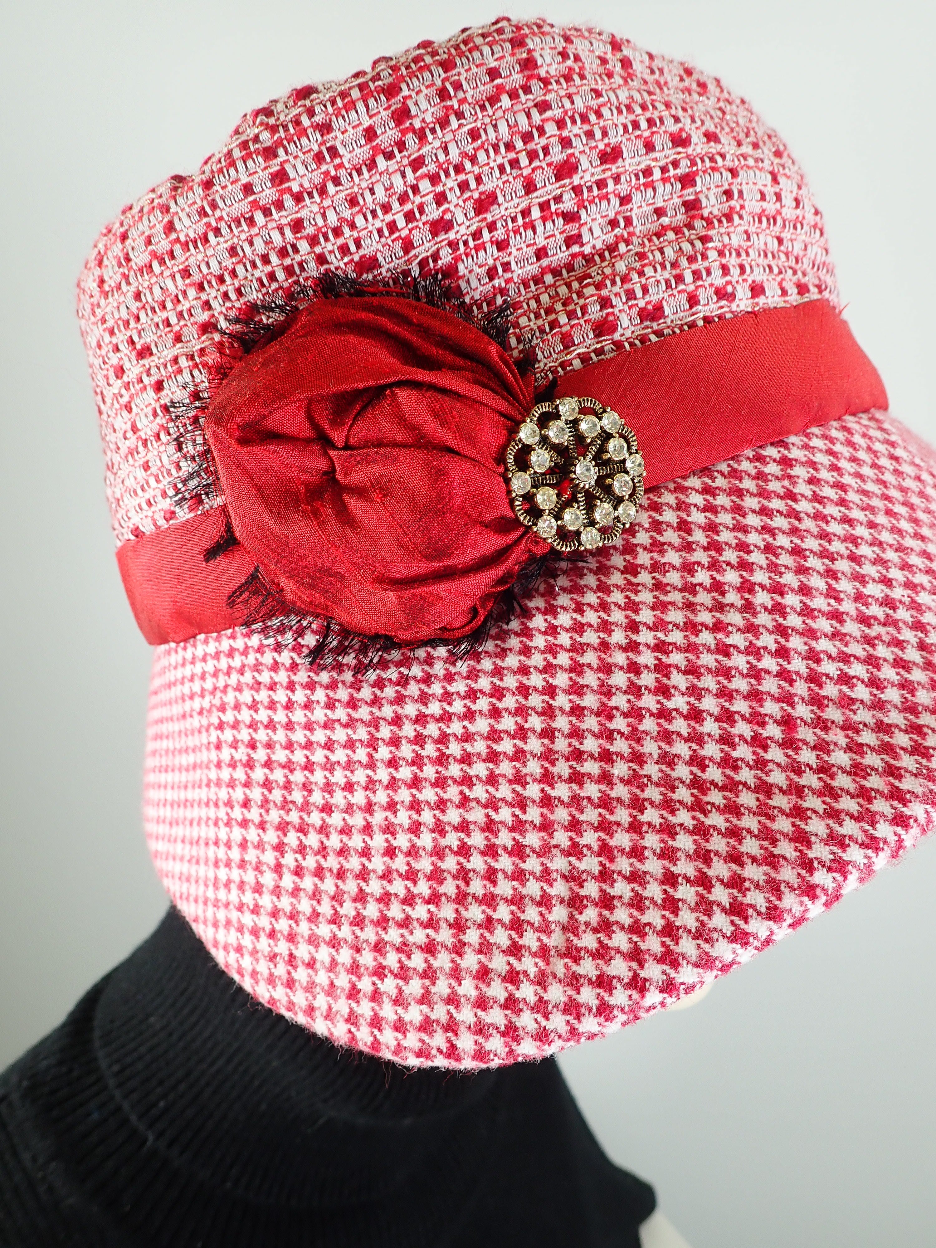 Red and White cloche hat. Flapper womens bucket hat. Small brim winter –  What a Great Hat