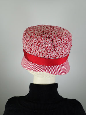 Red and White cloche hat. Flapper womens bucket hat. Small brim winter Great Gatsby hat. Downton Abbey Hat. Mixed fabric hat