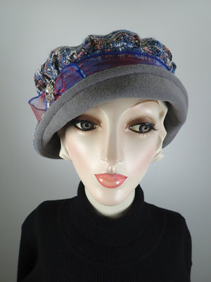 Downton Abbey Hat. Shabby chic bucket hat. Blue gray pink Cloche Hat. Winter Stylish small Hat. Womens Travel Hat. Great Gatsby Hat.