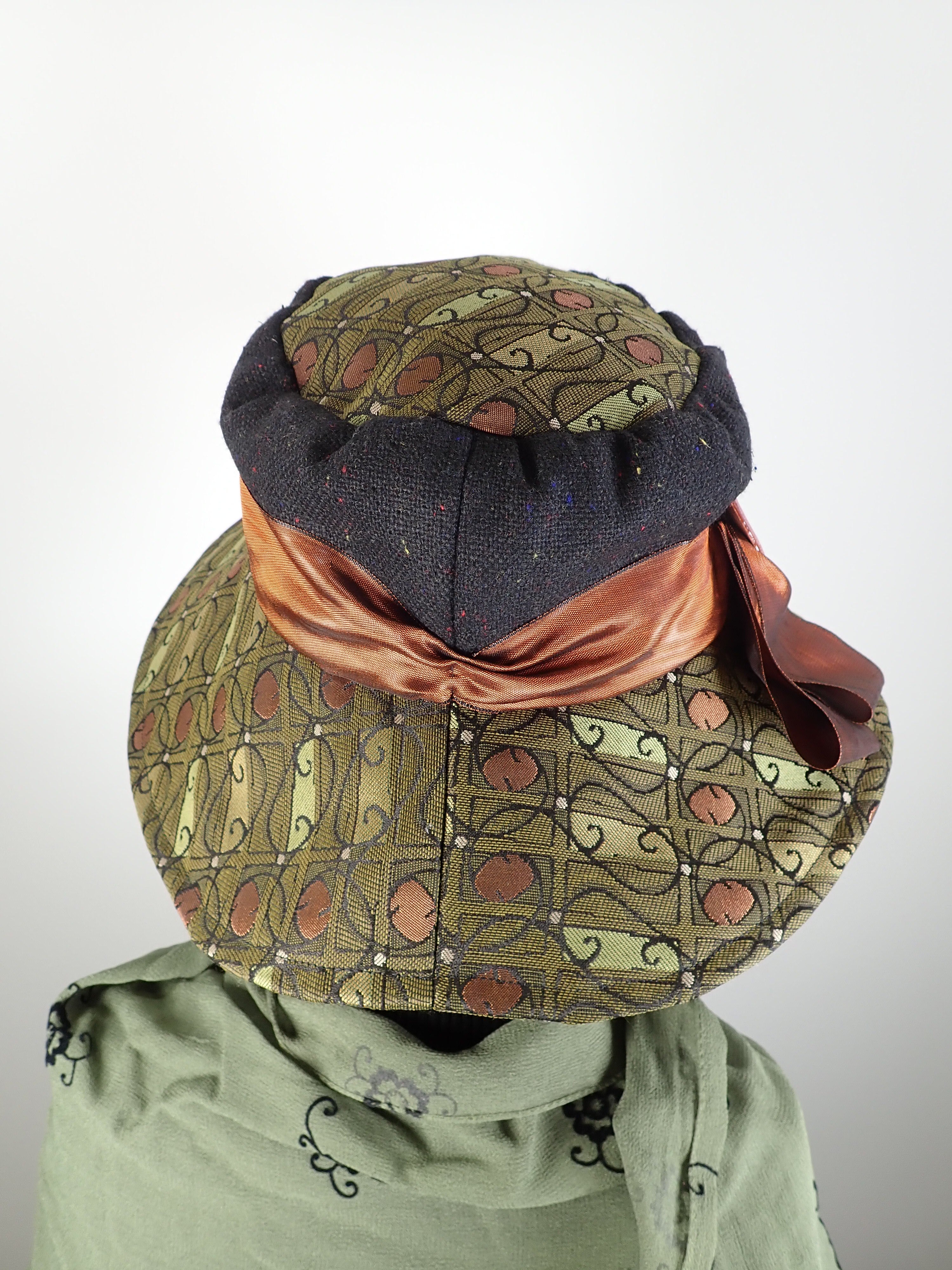 Wool Wide Brim Womens Hat. Ladies Green and Black Warm Winter Brim Hat. Warm Soft Travel Hat Women.
