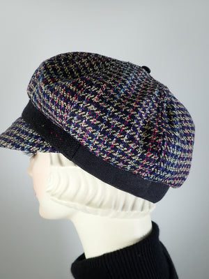 Womens Black Plaid Silk Hat. Soft Newsboy Hat. Slouchy Newsboy Cap. Ladies Winter Hat. Sustainable fashion hat. Neutral Eco friendly hat.