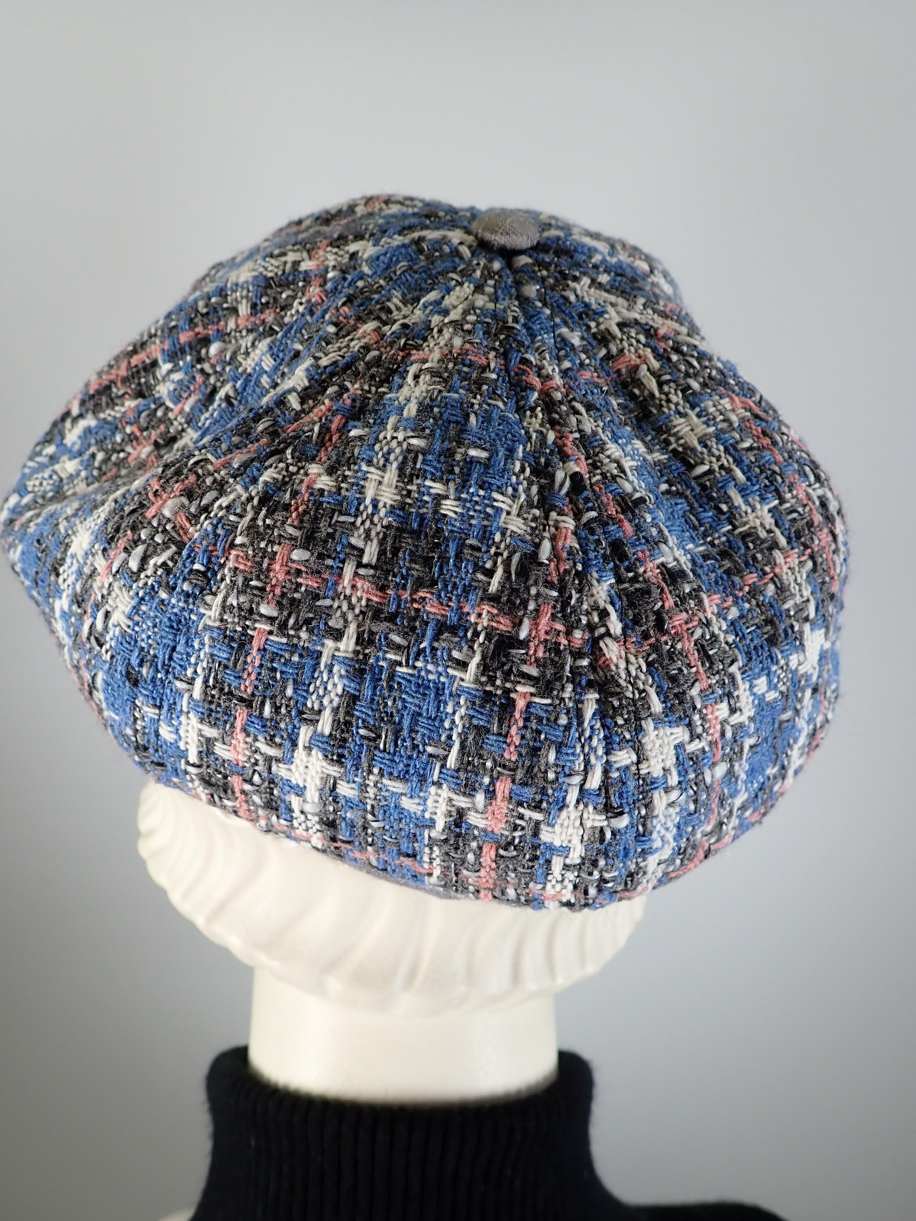 Womens Blue pink plaid Hat. Soft Newsboy Hat. Slouchy Newsboy Cap. Ladies Winter Hat. Sustainable fashion hat. Striking Eco friendly hat.