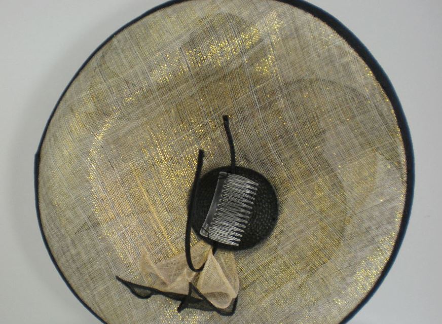 Black and Metallic Gold Kentucky Derby Fascinator Hat for Women - Church Hat - Ladies Tea Hat - Sinamay Hat