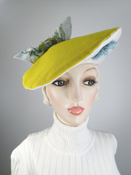 Funky fun beret Hat 1940s style. Floral fabric Colorful  display picture 1