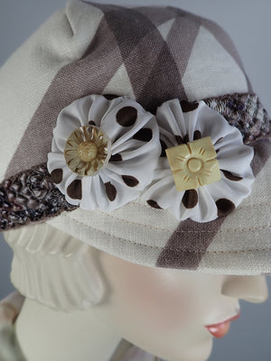 Womens cool linen ivory and brown baseball cap. Summer newsboy Travel hat. Sustainable fabric hat. Casual neutran hat