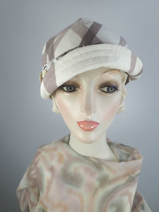 Womens cool linen ivory and brown baseball cap. Summer newsboy Travel hat. Sustainable fabric hat. Casual neutran hat