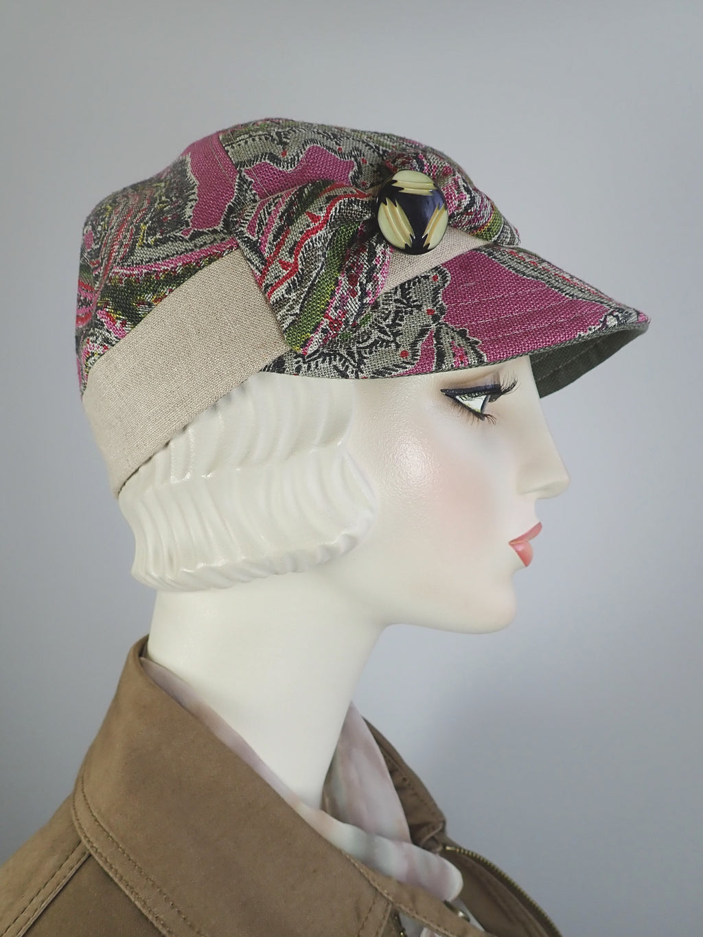 Womens Summer Hat paisley pink Linen. Baseball Newsboy Cap. Womens Visor travel Hat. Summer Cool Linen Hat. Casual eco friendly hat.