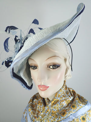 Stunning Freeform Kentucky Derby Hat Fascinator for Women. Blue Tilt Fascinator. Kentucky Derby Hat.