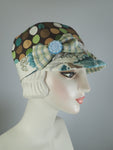 Womens Vintage Fabric Summer Floral Baseball Newsboy Cap - Womens Visor Travel Hat, Teal Brown baseball cap. Fun summer hat