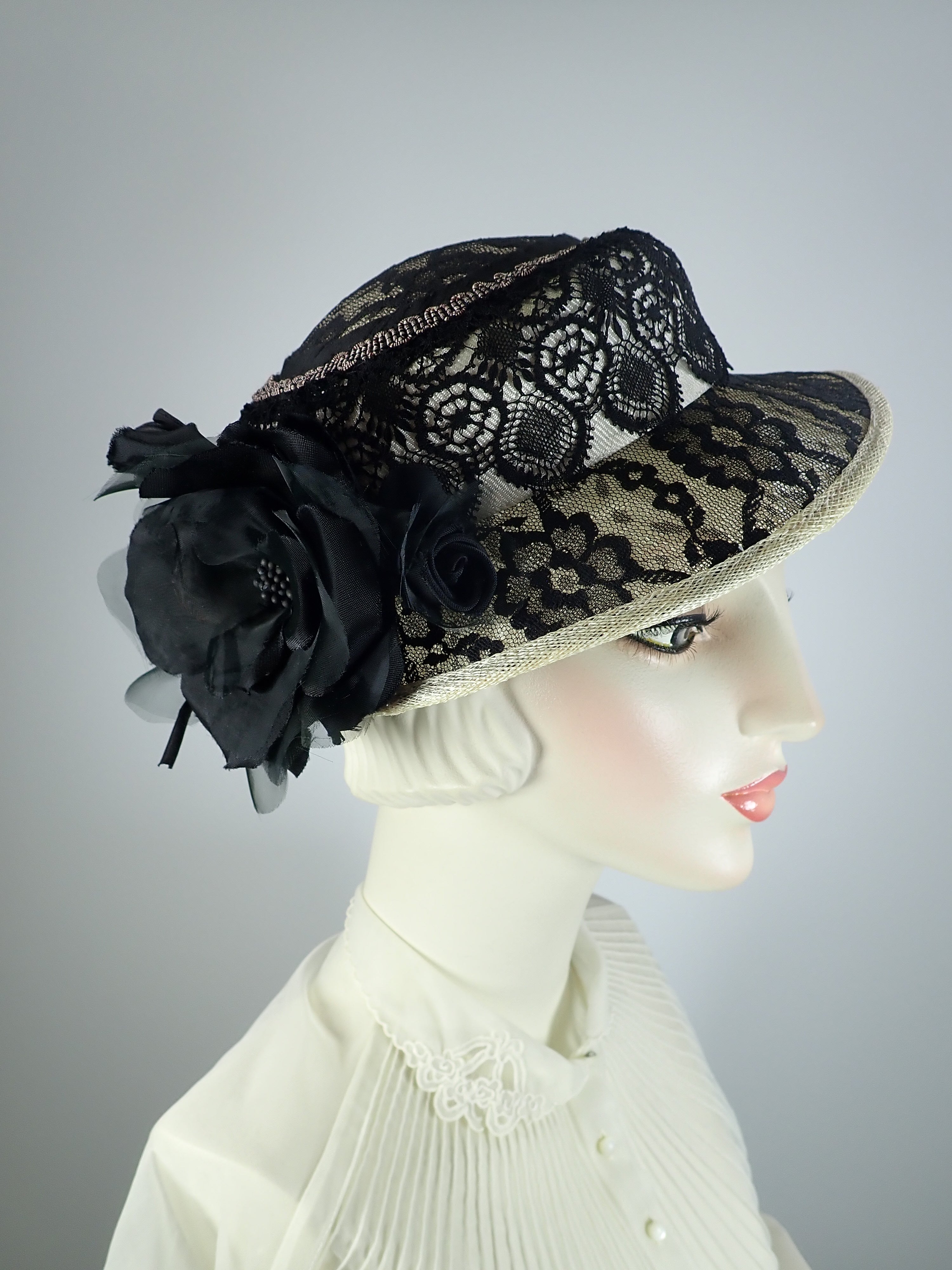 Womens Derby Hat, Black white Hat, Black lace sinamay Straw hat, Summe –  What a Great Hat