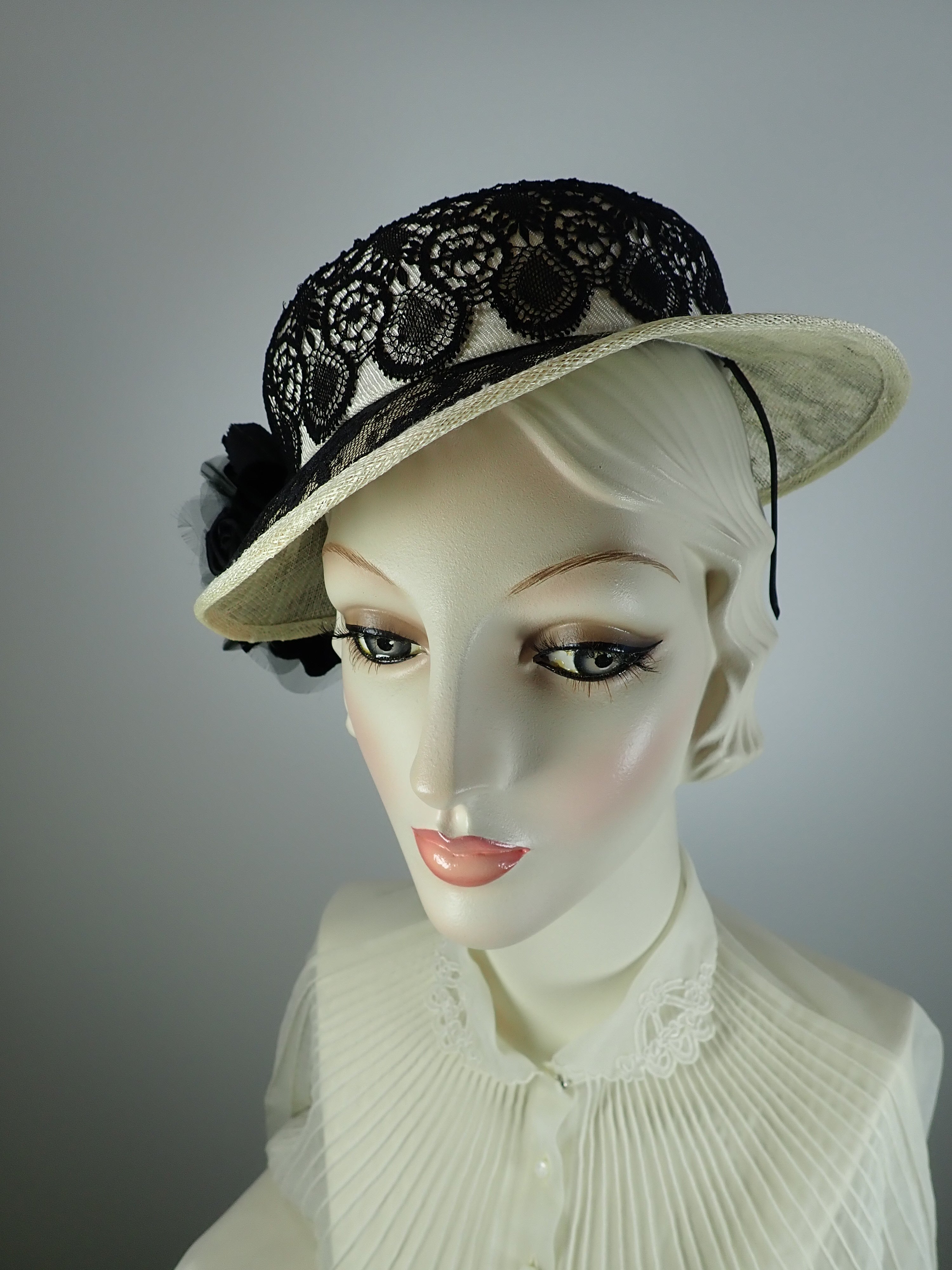 Womens Derby Hat, Black white Hat, Black lace sinamay Straw hat, Summe –  What a Great Hat