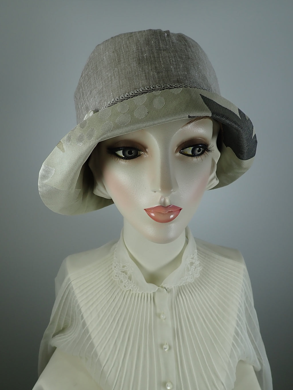 Natural Linen Cloche Hat. Summer Bucket Hat. Ladies Travel Hat. Vintage inspired cloche hat. Women's repurposed fabric hat. Neutral hat