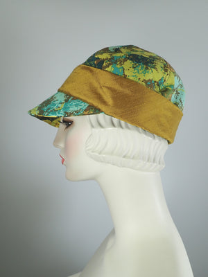 Womens Vintage Fabric Summer Floral Baseball Newsboy Cap. Womens Visor Travel Hat. Fun, colorful summer hat.