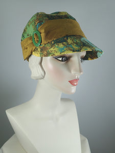 Womens Vintage Fabric Summer Floral Baseball Newsboy Cap. Womens Visor Travel Hat. Fun, colorful summer hat.