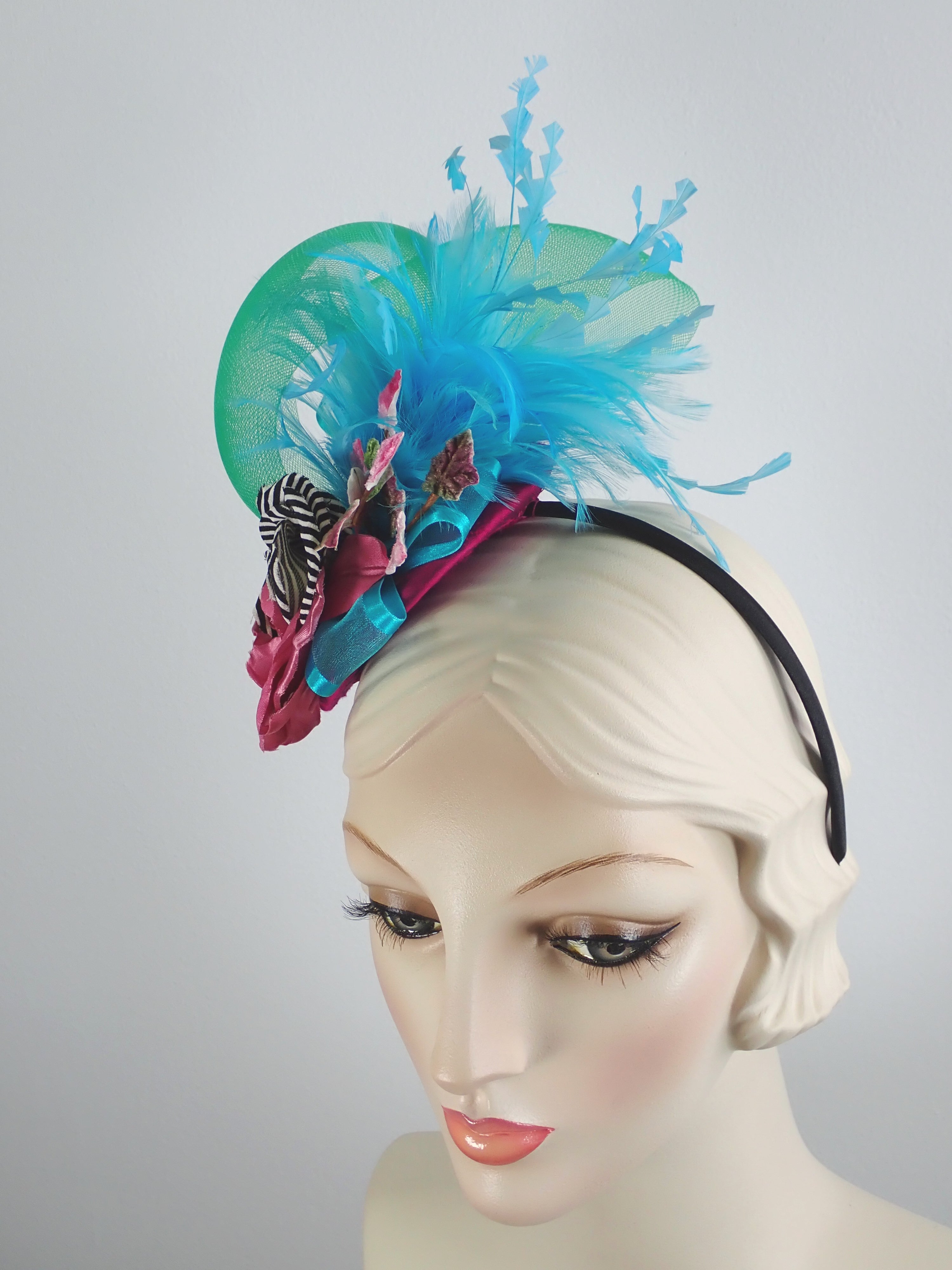 Blue, Green, Pink Womens Fascinator Hat for Church, Wedding, Tea Party