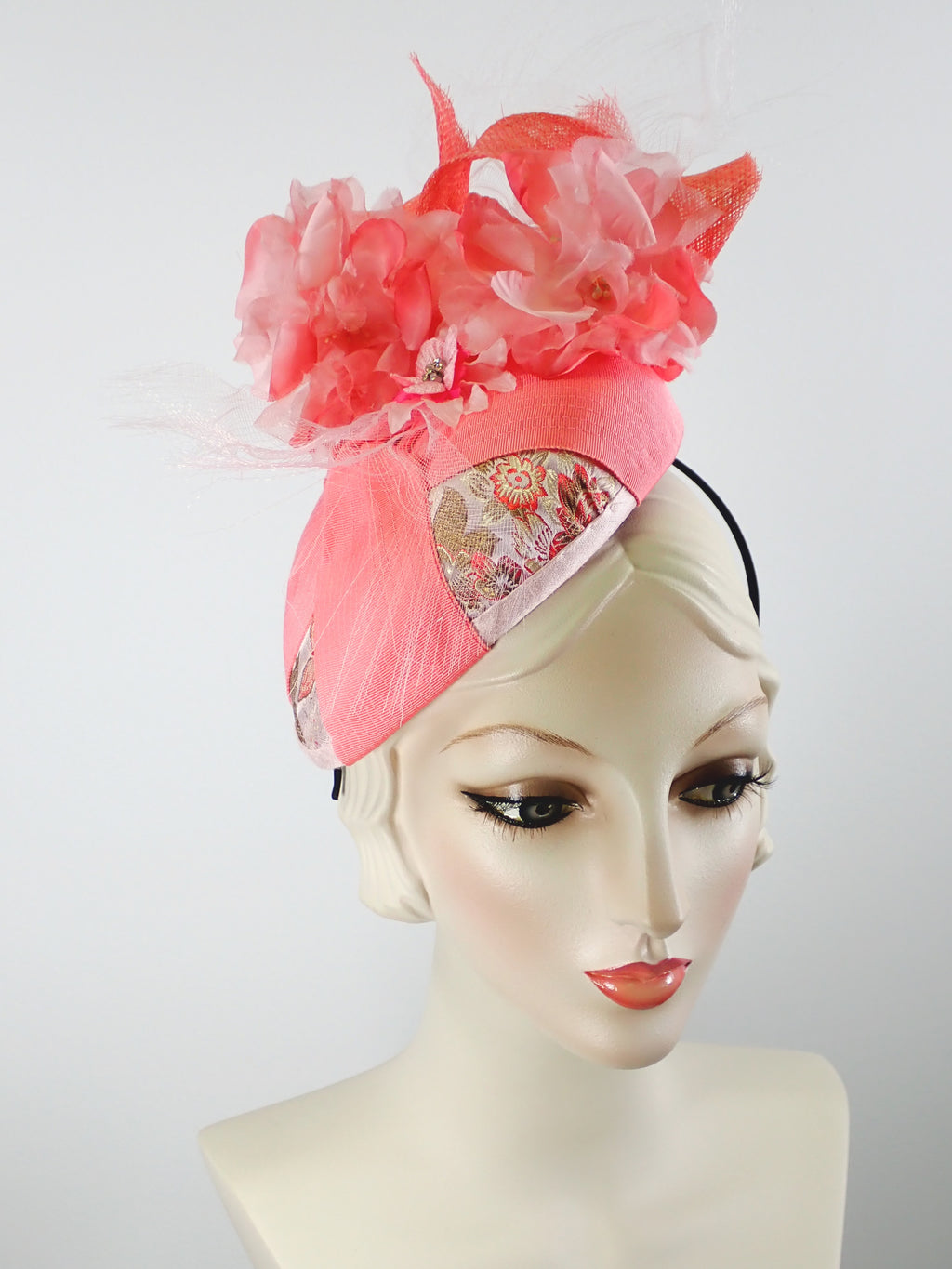 Pink peach fascinator hat for women by What a Great hat