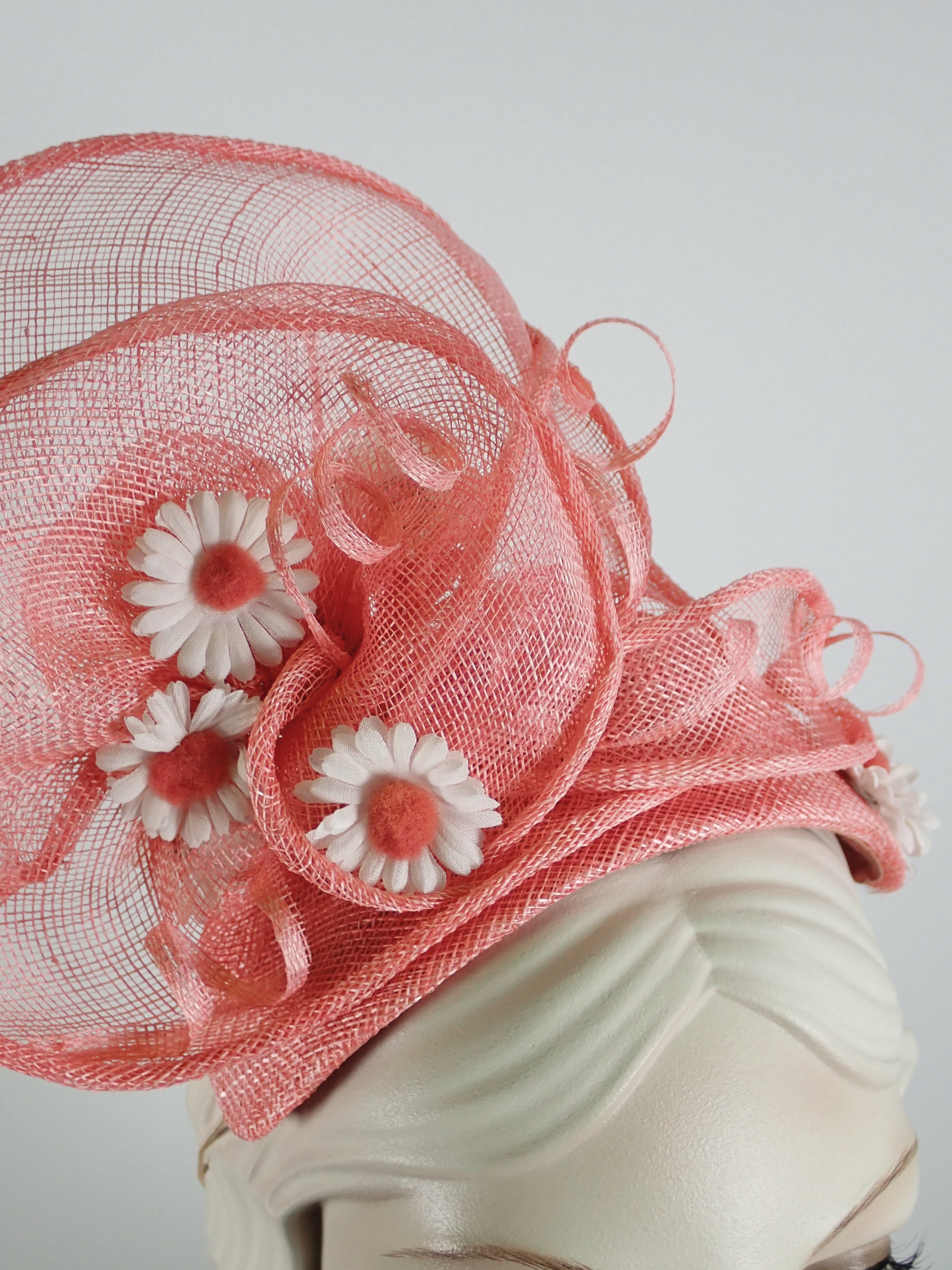 Peach Coral Sinamay Fascinator Hat for Women