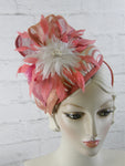 Handmade one of a kind fascinator hat in pink, peach and ivory on headband
