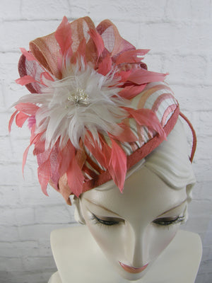 Women's Coral, Cream and Pink Fascinator Hat for Kentucky Derby