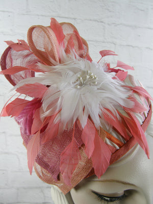 Women's Coral, Cream and Pink Fascinator Hat for Kentucky Derby
