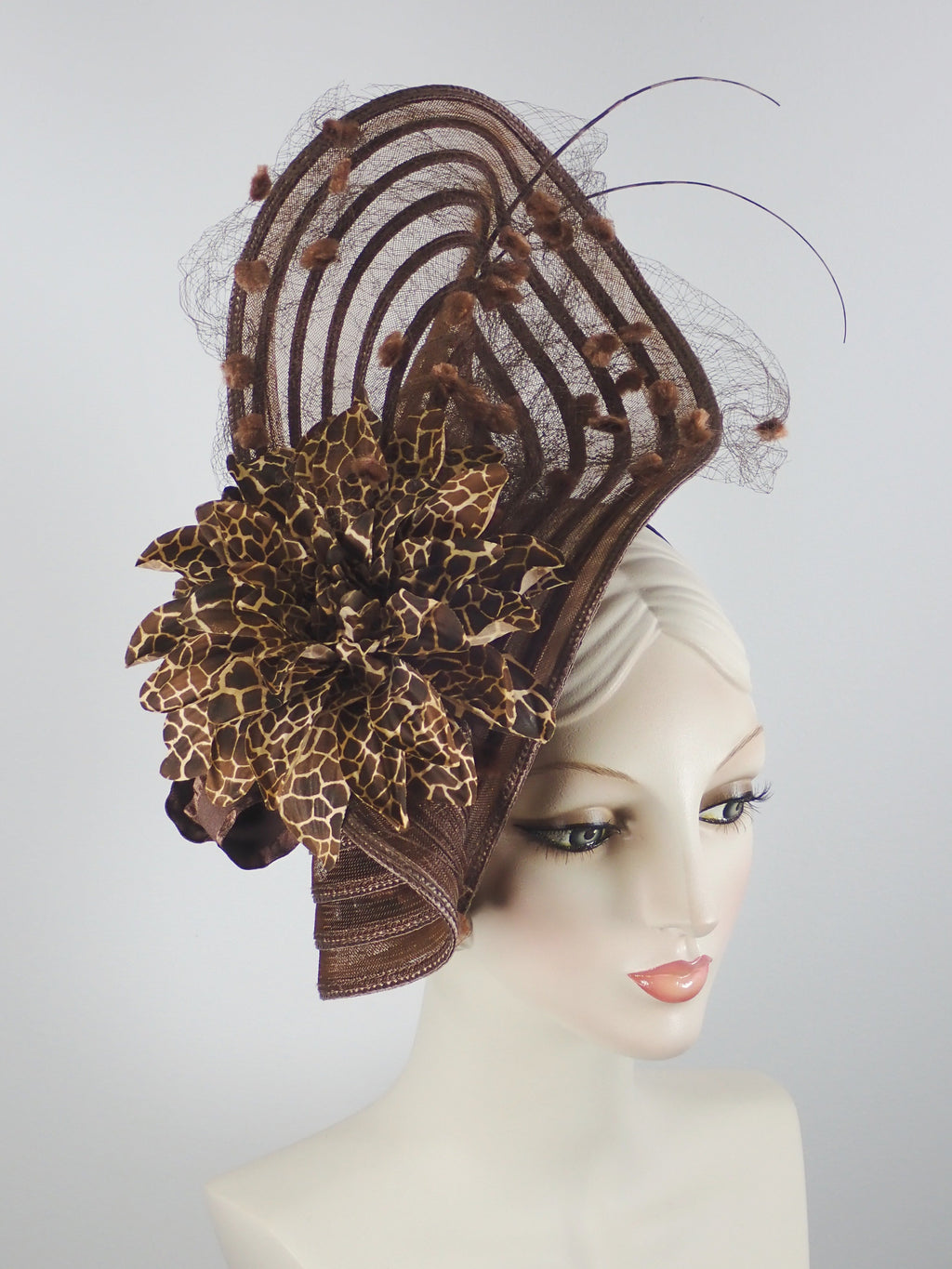Dramatic Fascinator hat in brown by What a Great Hat